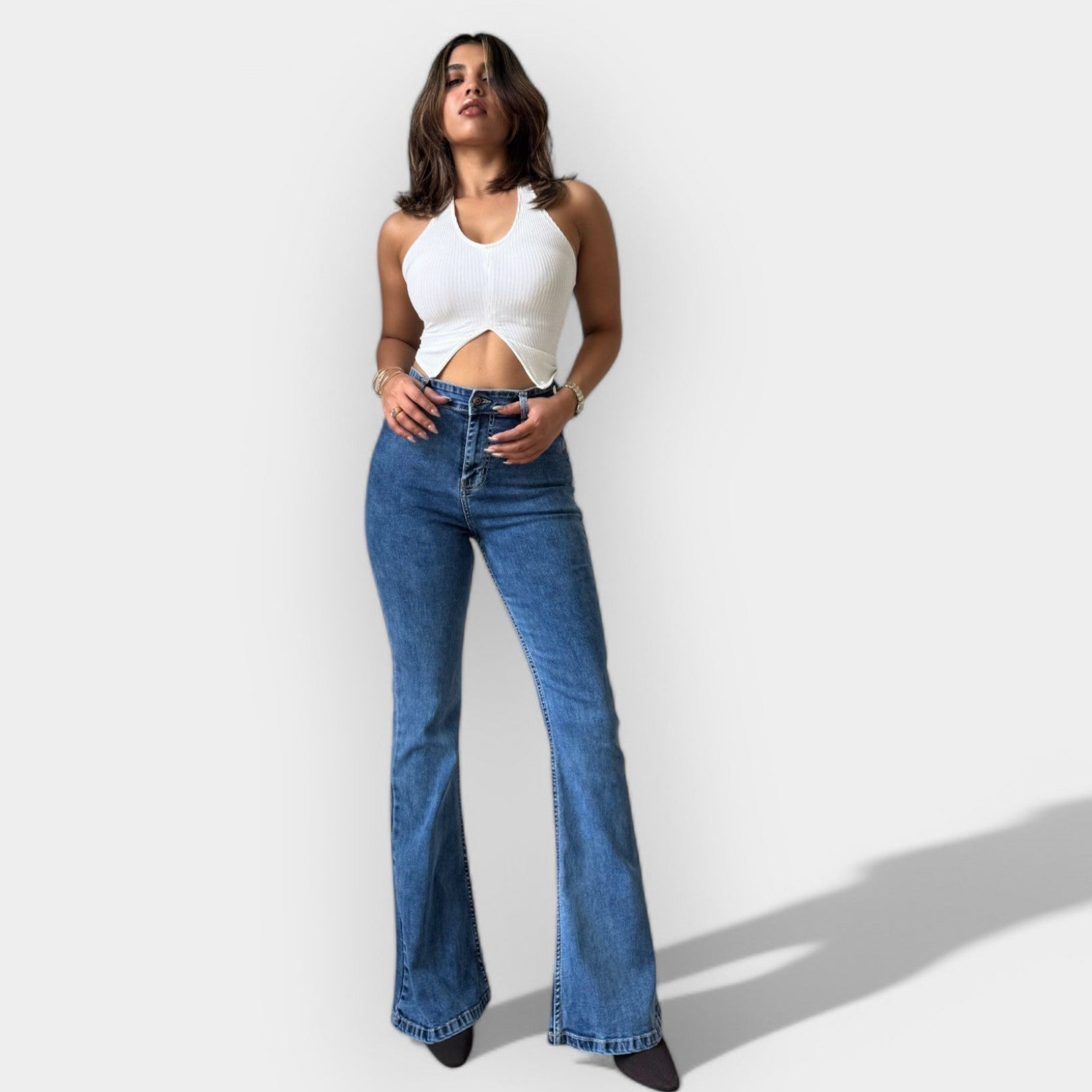Adéla Elegant Denim Flare Velmi Vysoký Pas Evase