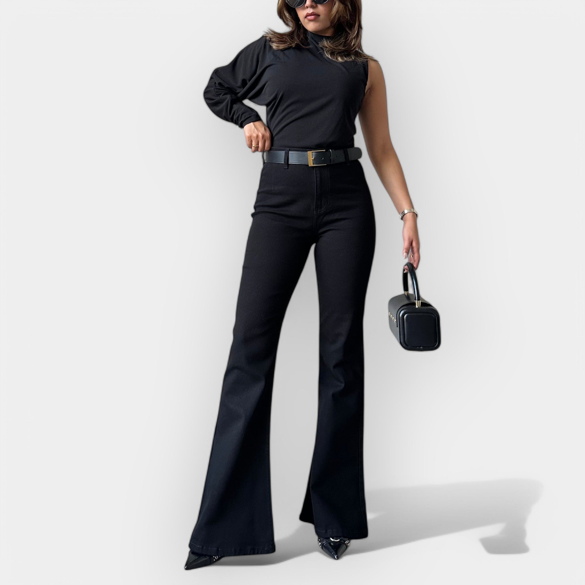 Adéla Elegant Denim Flare Velmi Vysoký Pas Evase