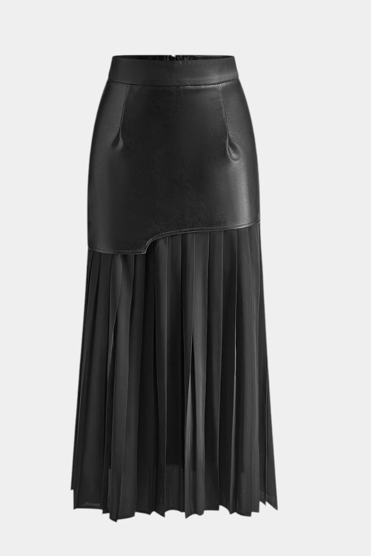 Asymetrická maxi sukně z chiffon a syntetické kůže