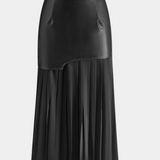 Asymetrická maxi sukně z chiffon a syntetické kůže