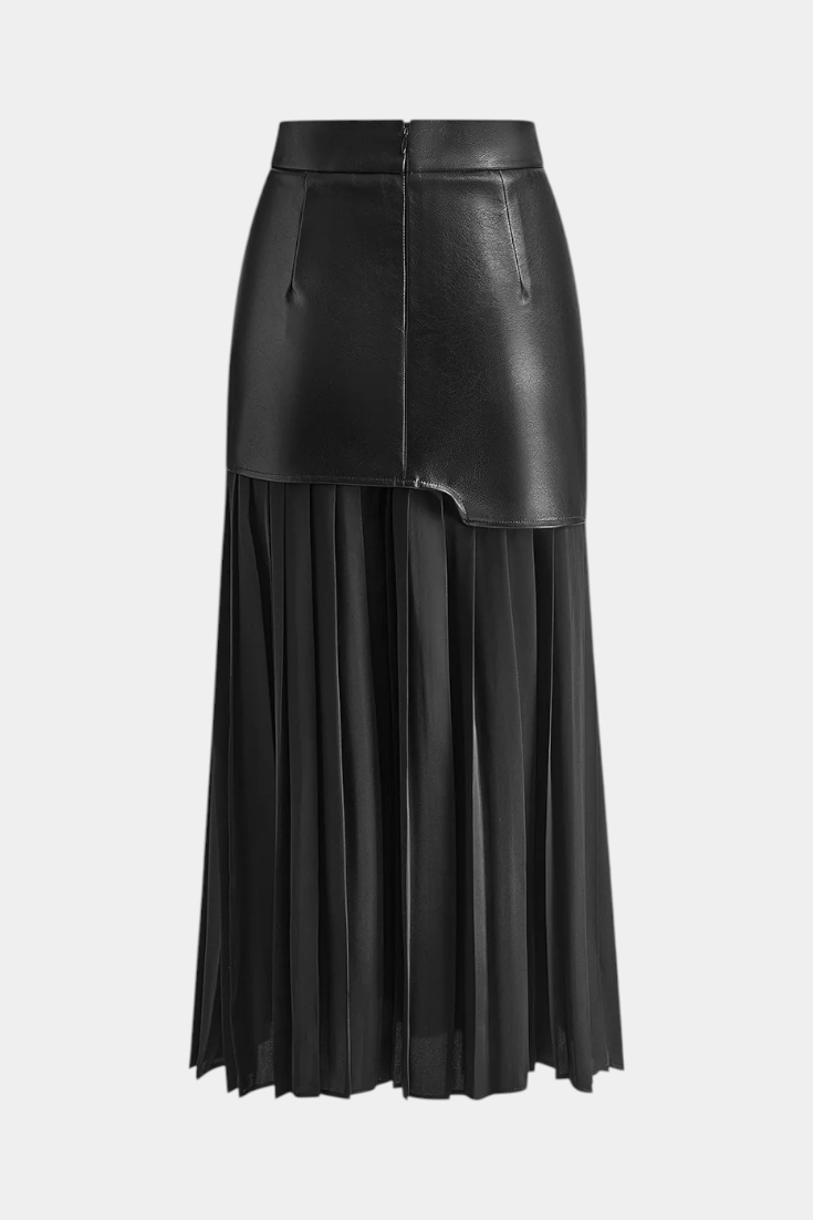 Asymetrická maxi sukně z chiffon a syntetické kůže