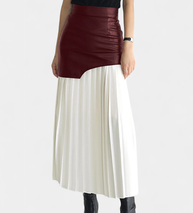 Asymetrická maxi sukně z chiffon a syntetické kůže
