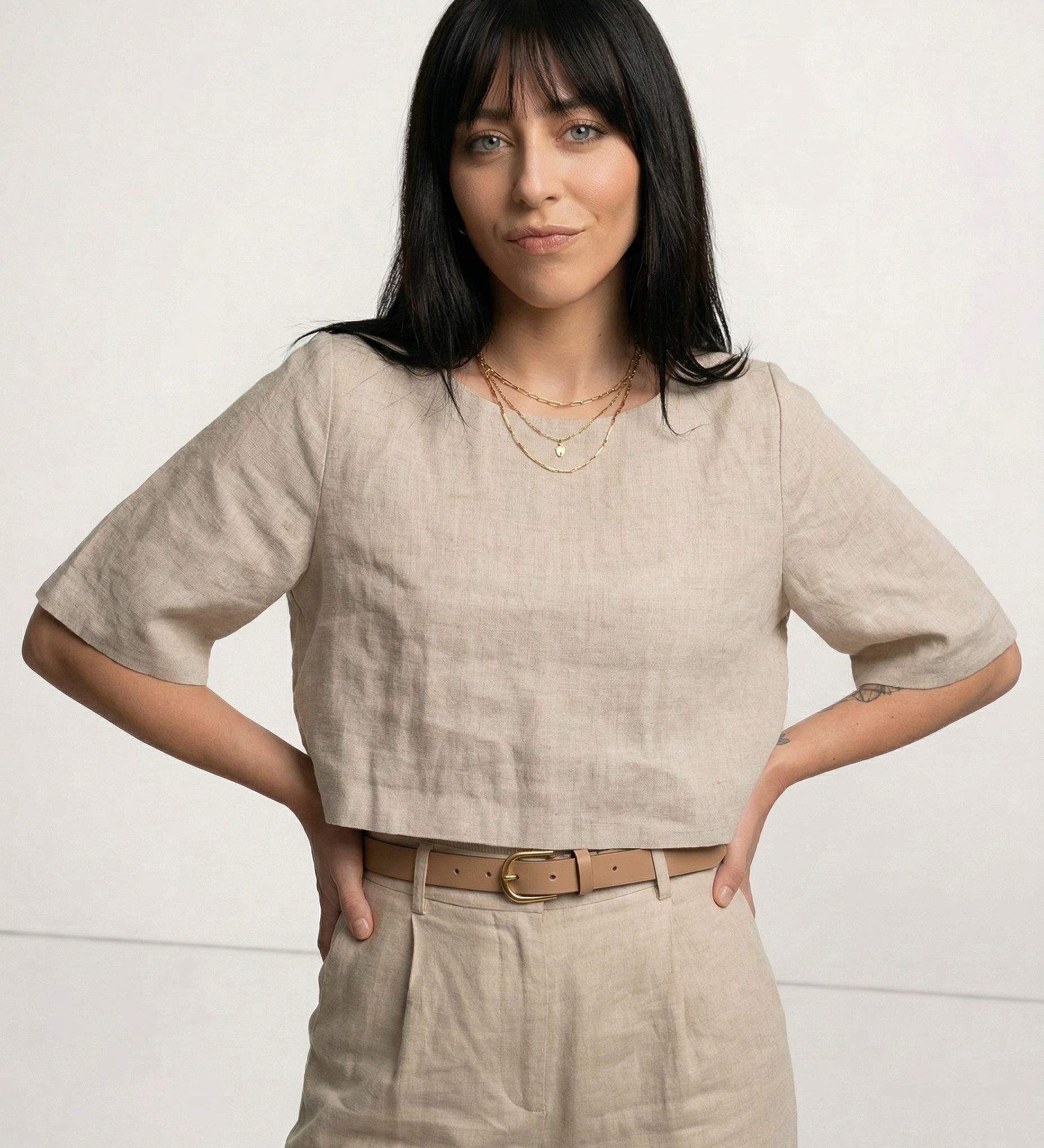 Boxy lněný crop top