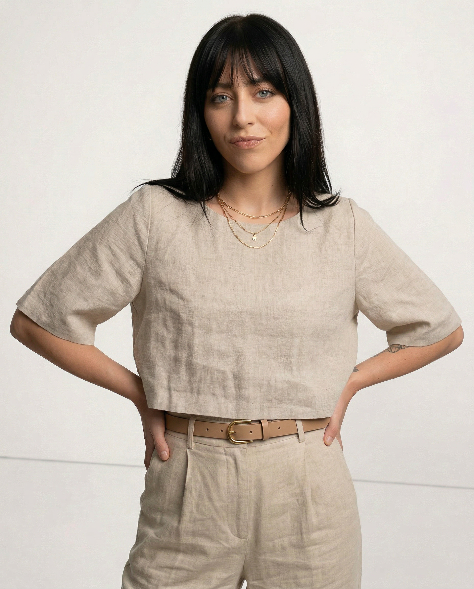 Boxy lněný crop top