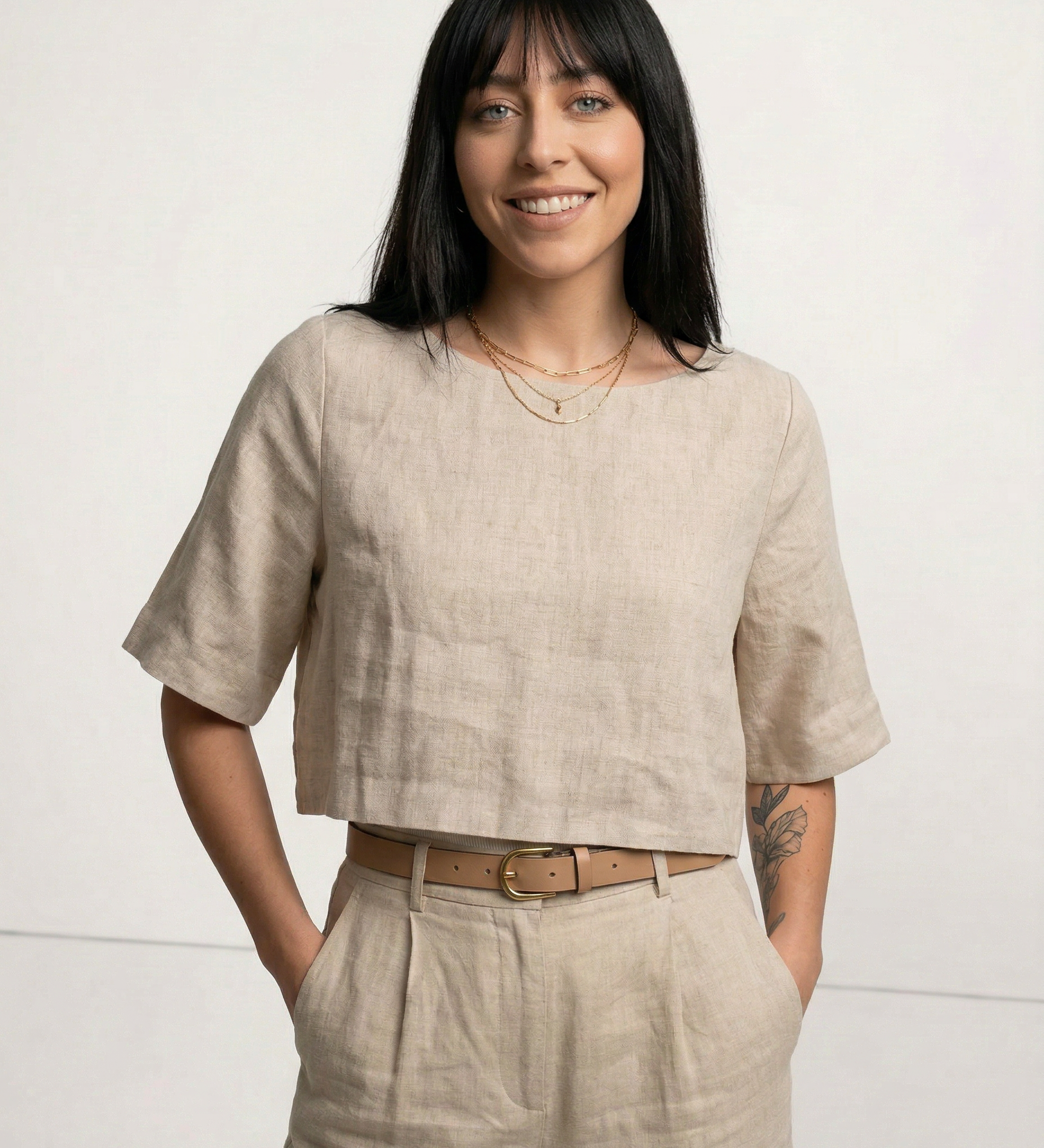 Boxy lněný crop top
