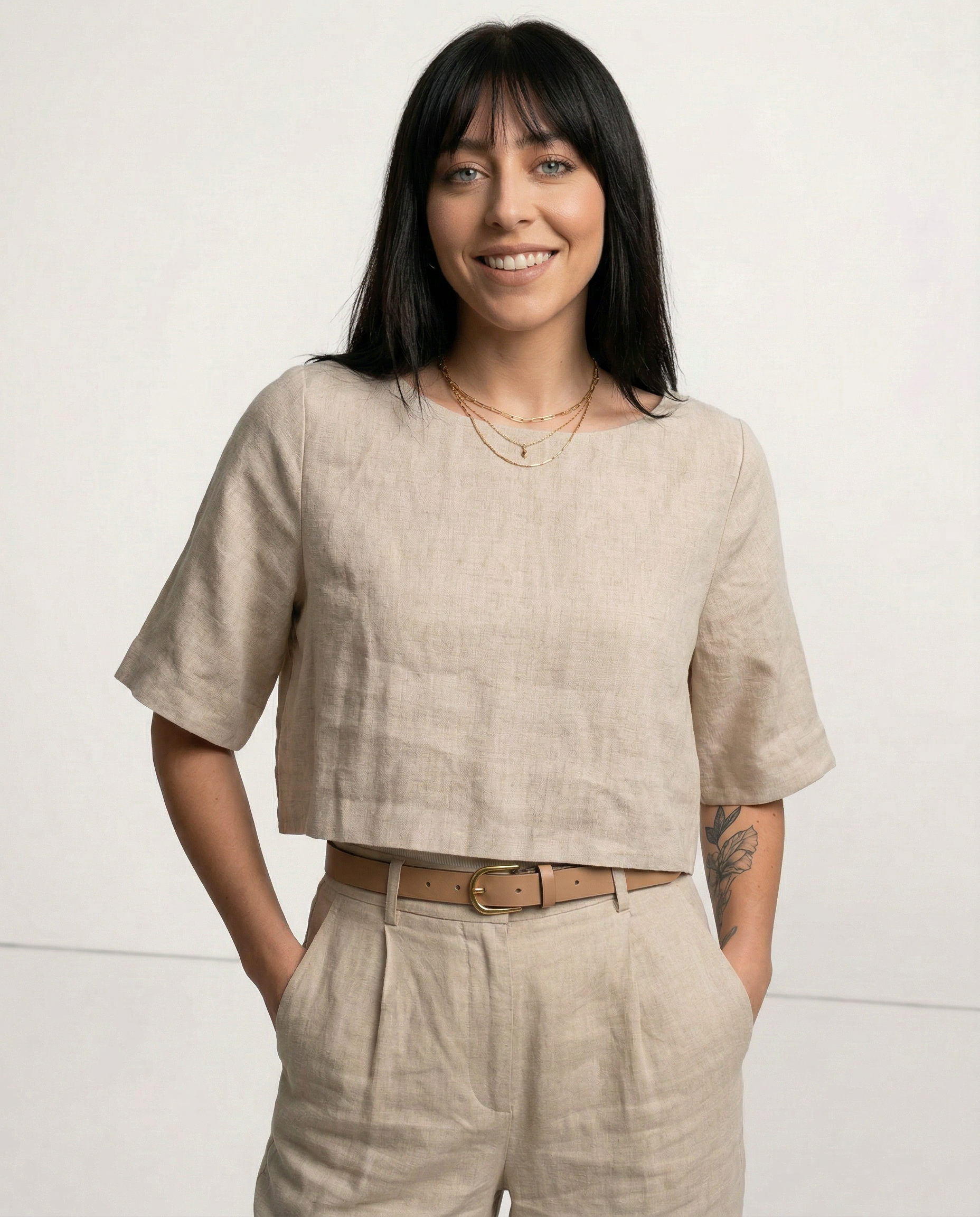 Boxy lněný crop top