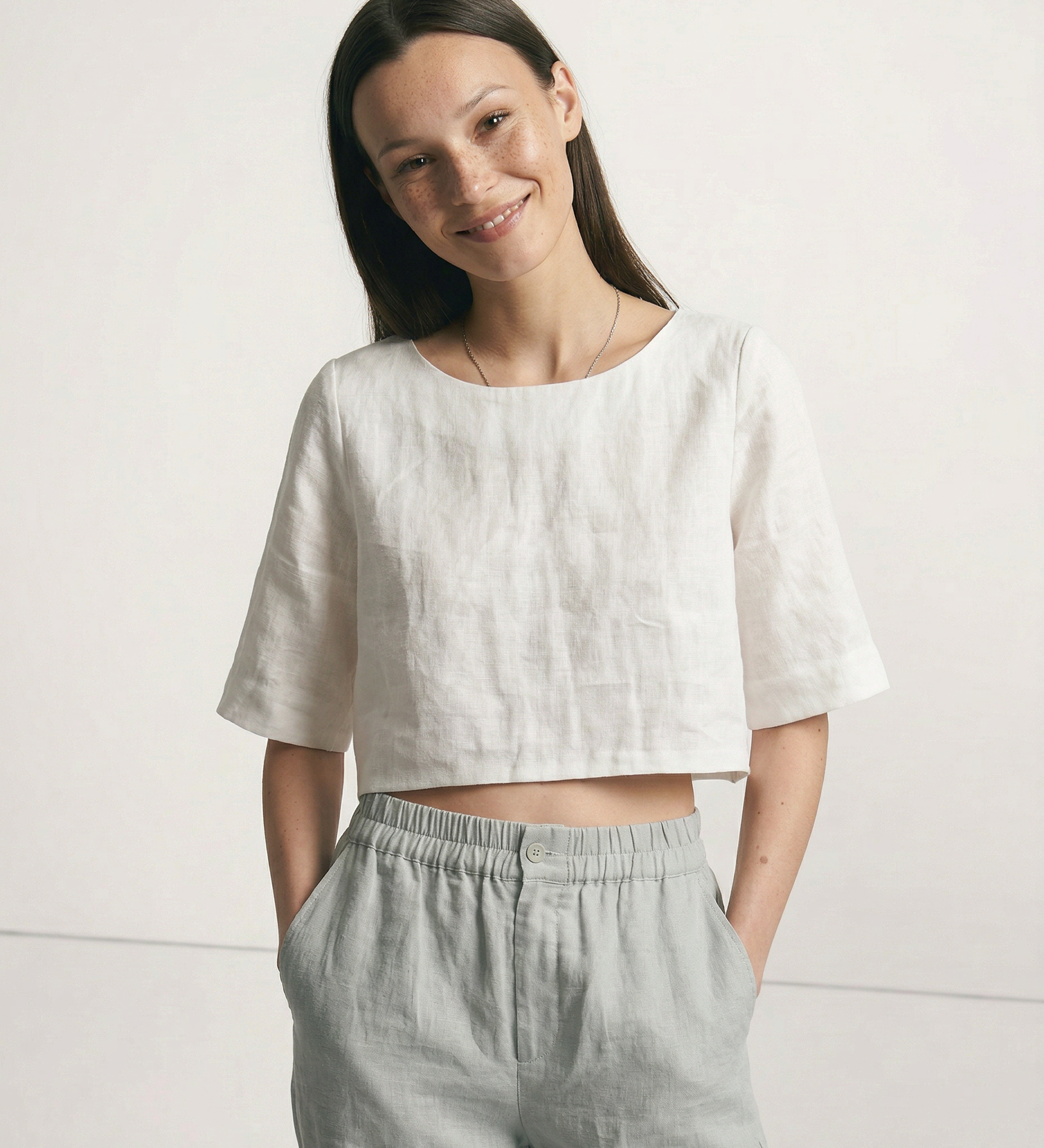 Boxy lněný crop top