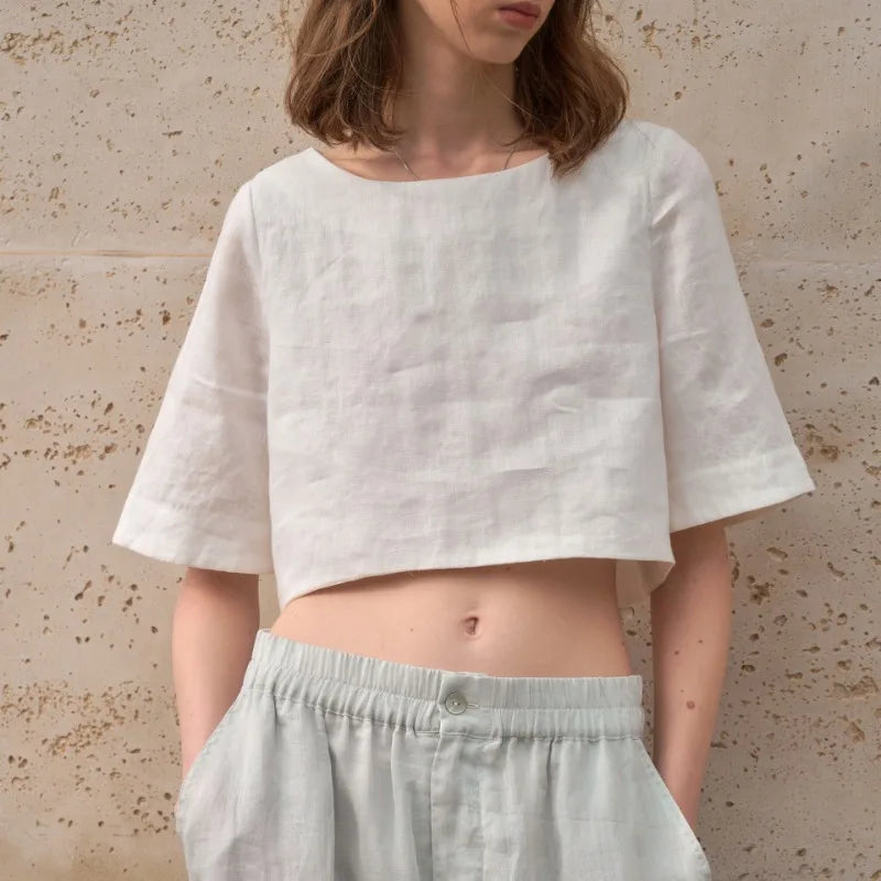 Boxy lněný crop top