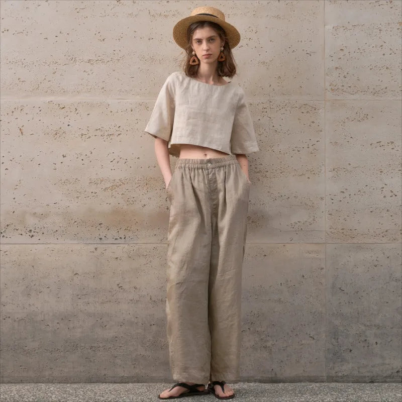 Boxy lněný crop top