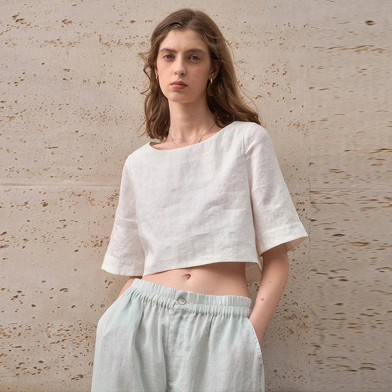 Boxy lněný crop top