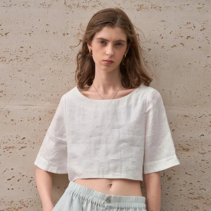 Boxy lněný crop top
