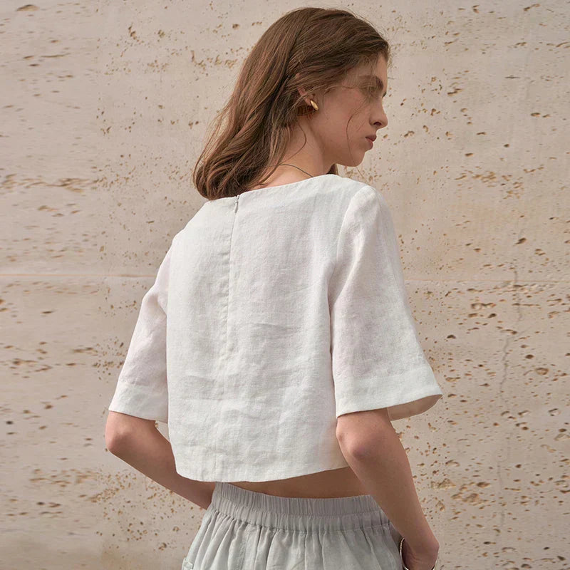 Boxy lněný crop top