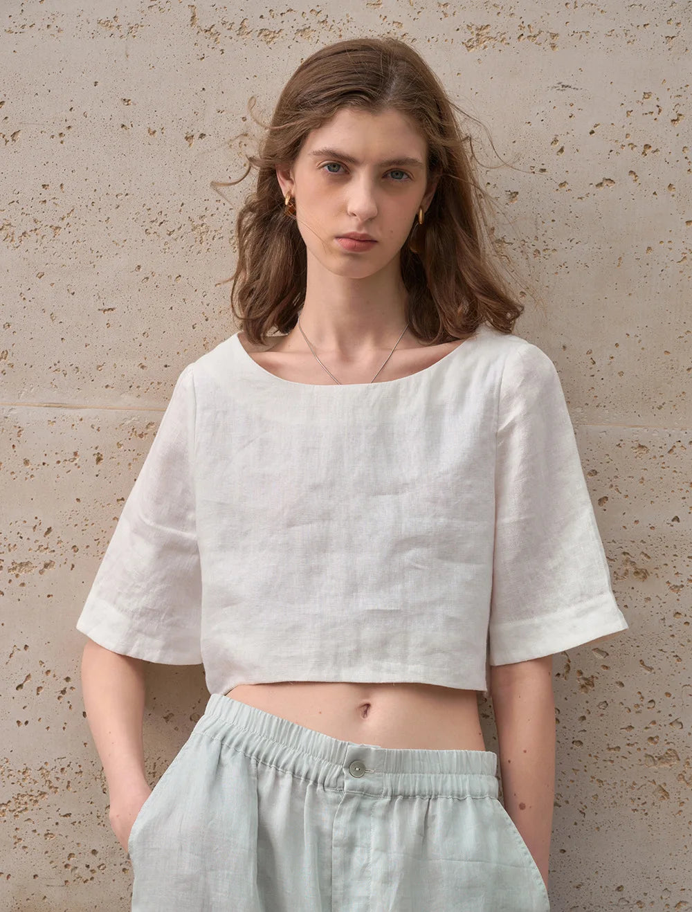 Boxy lněný crop top