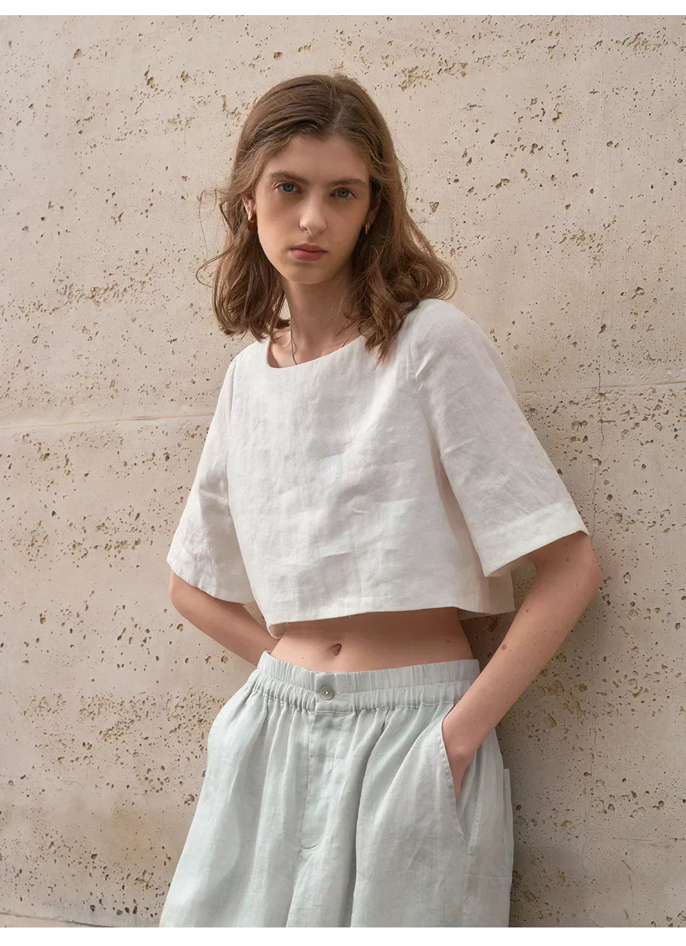 Boxy lněný crop top