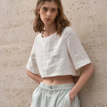Boxy lněný crop top