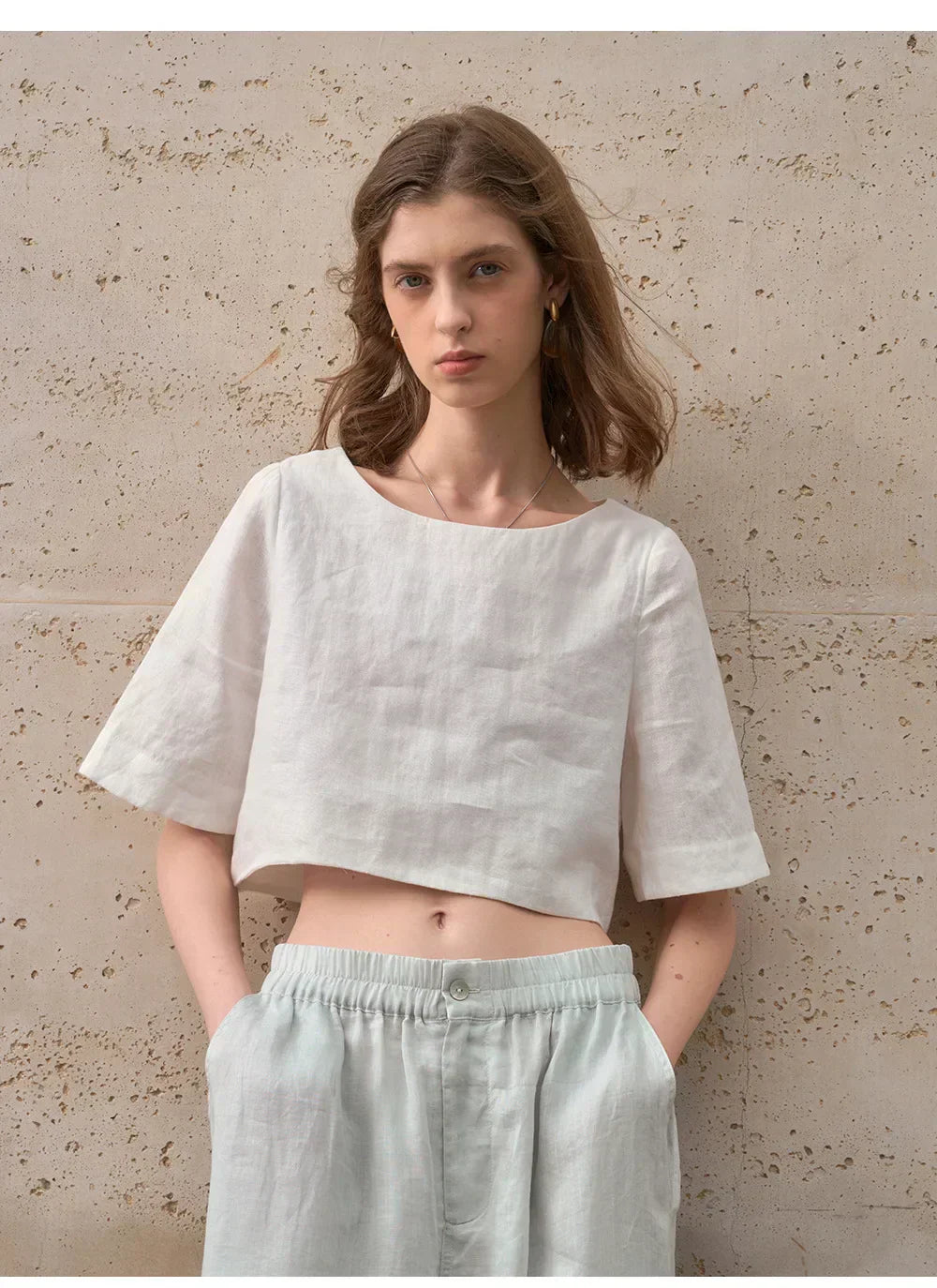 Boxy lněný crop top