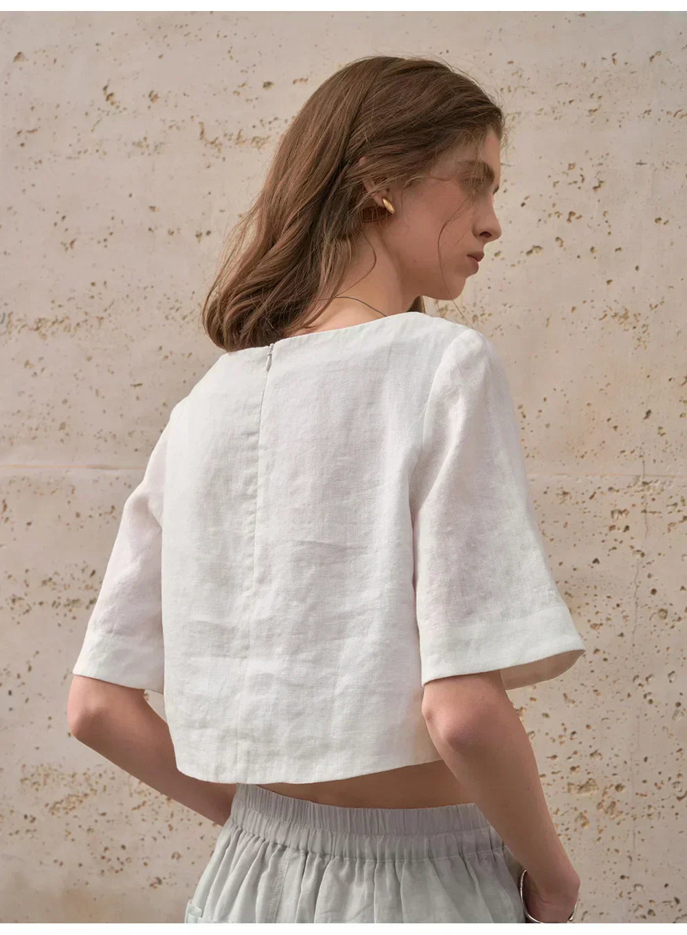 Boxy lněný crop top
