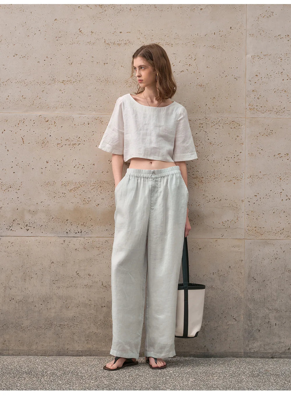 Boxy lněný crop top