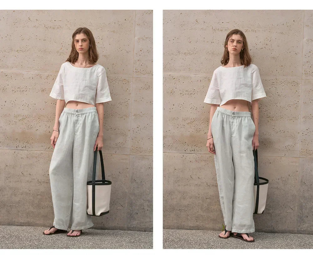 Boxy lněný crop top