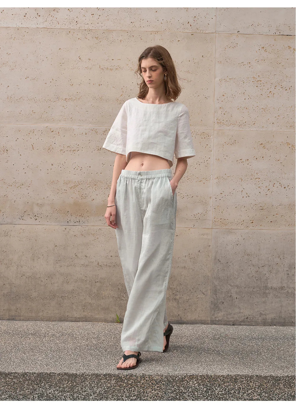 Boxy lněný crop top