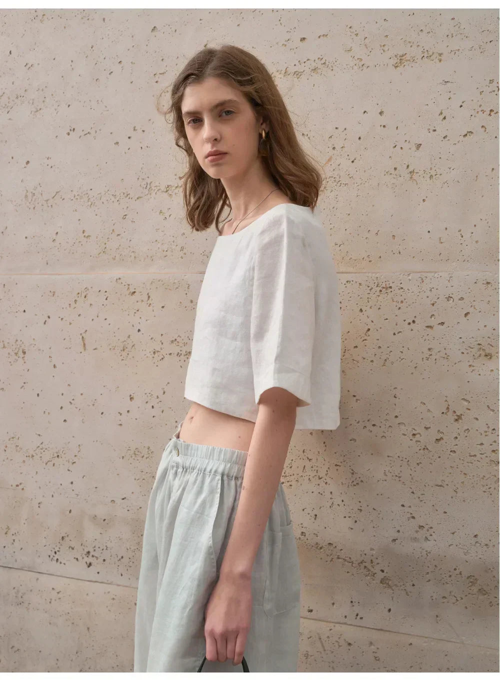 Boxy lněný crop top