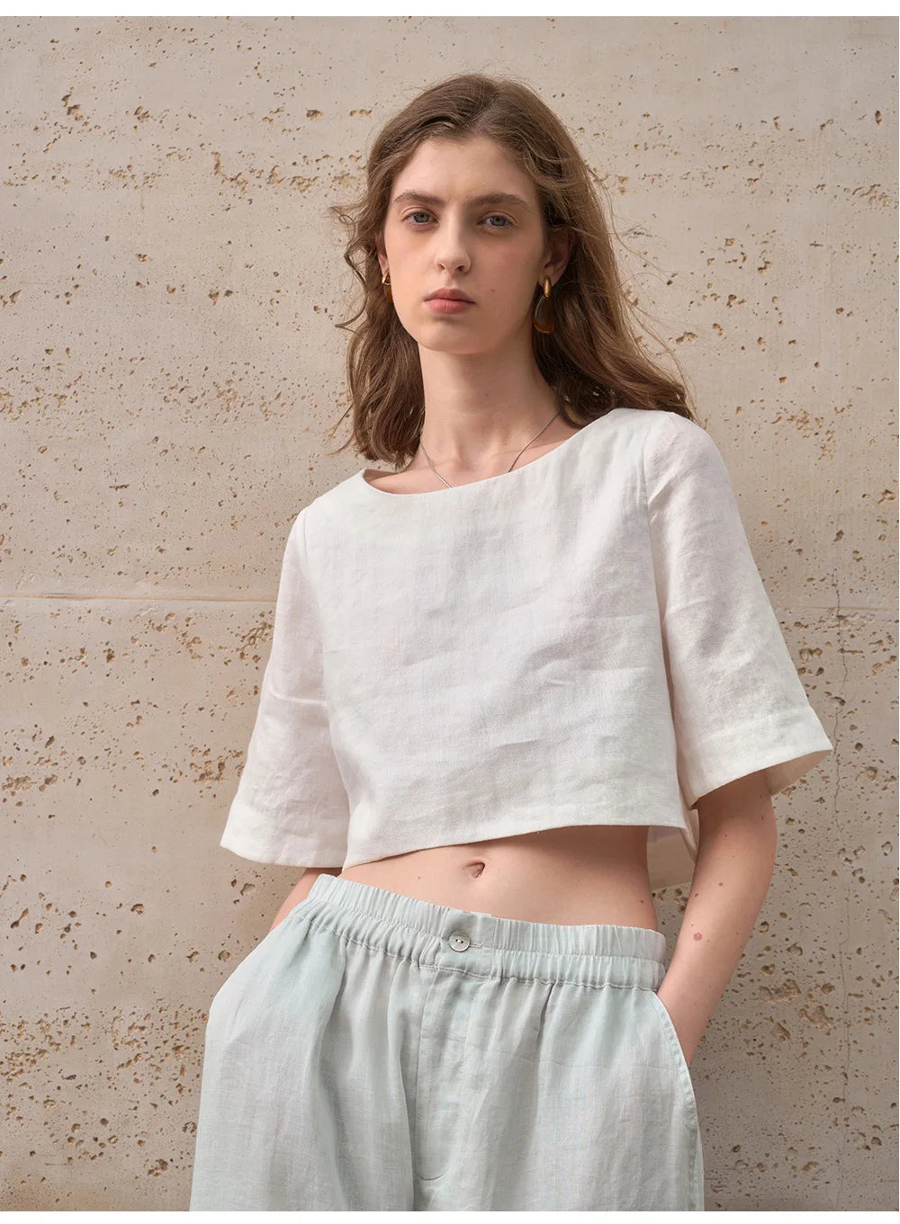 Boxy lněný crop top