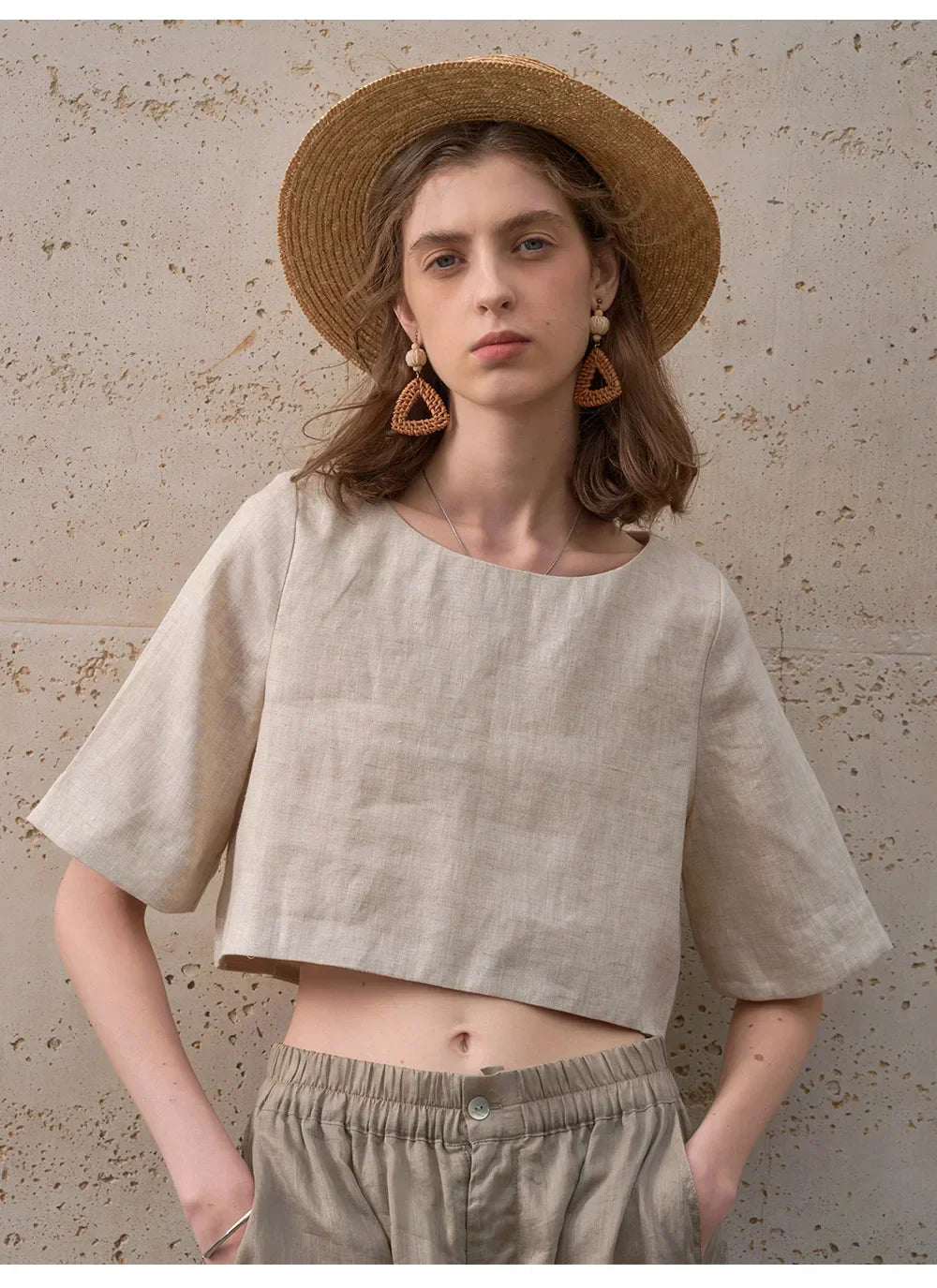Boxy lněný crop top
