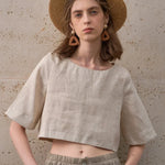 Boxy lněný crop top