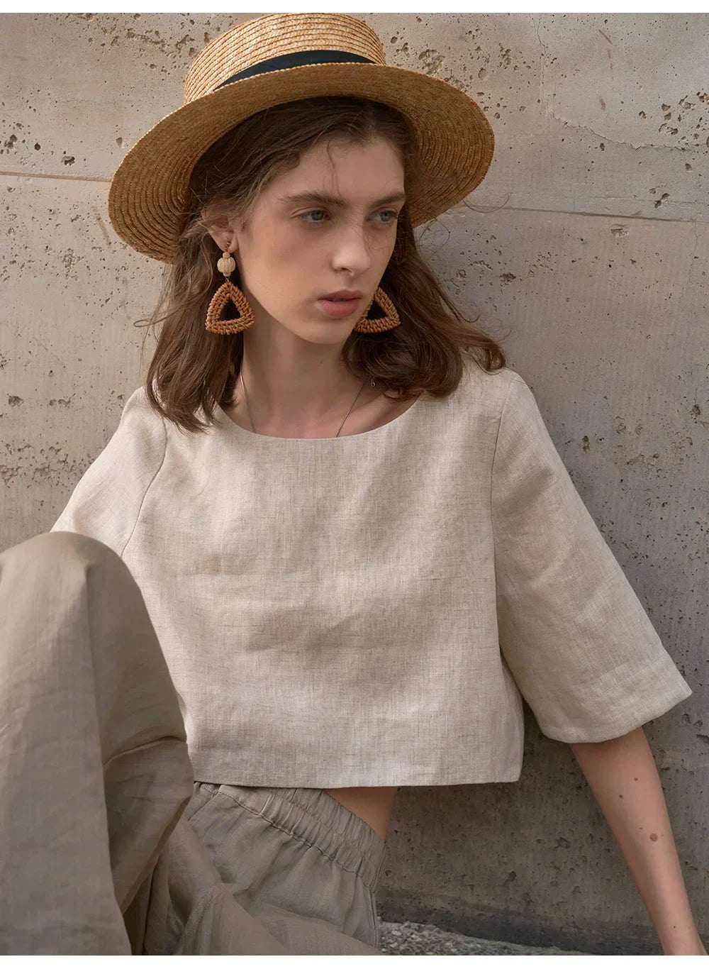 Boxy lněný crop top