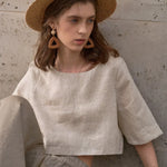 Boxy lněný crop top