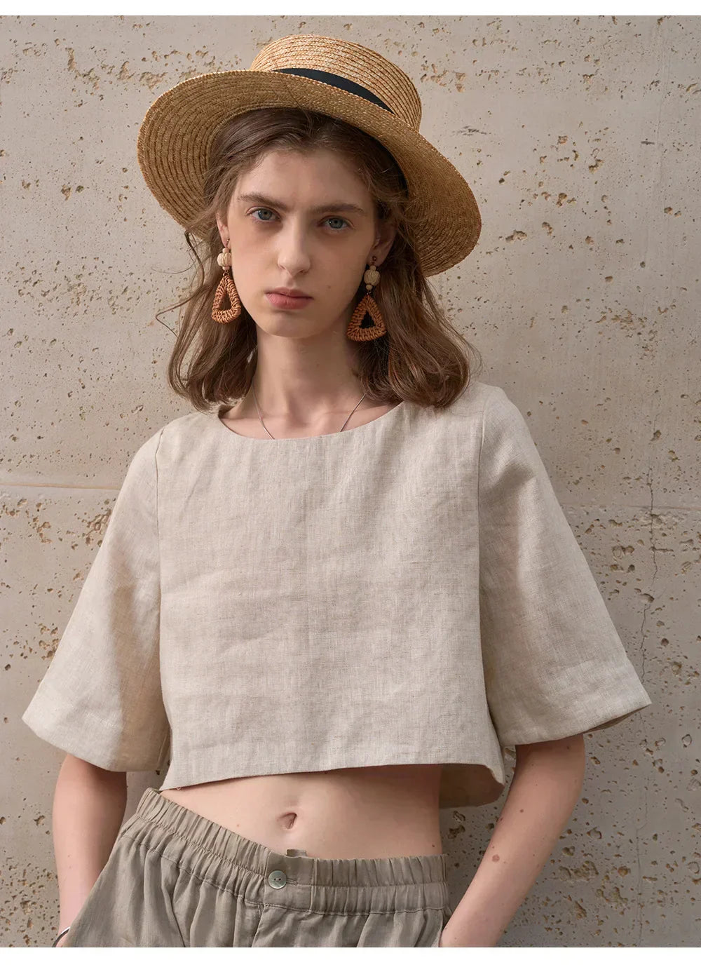 Boxy lněný crop top