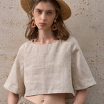Boxy lněný crop top