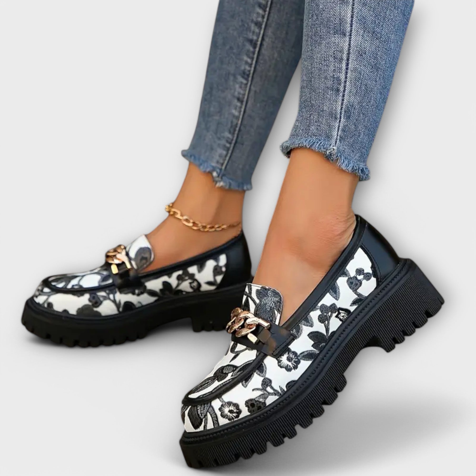 Elegantní mokasíny Anna Retro s metalickým vzhledem Letní lehké