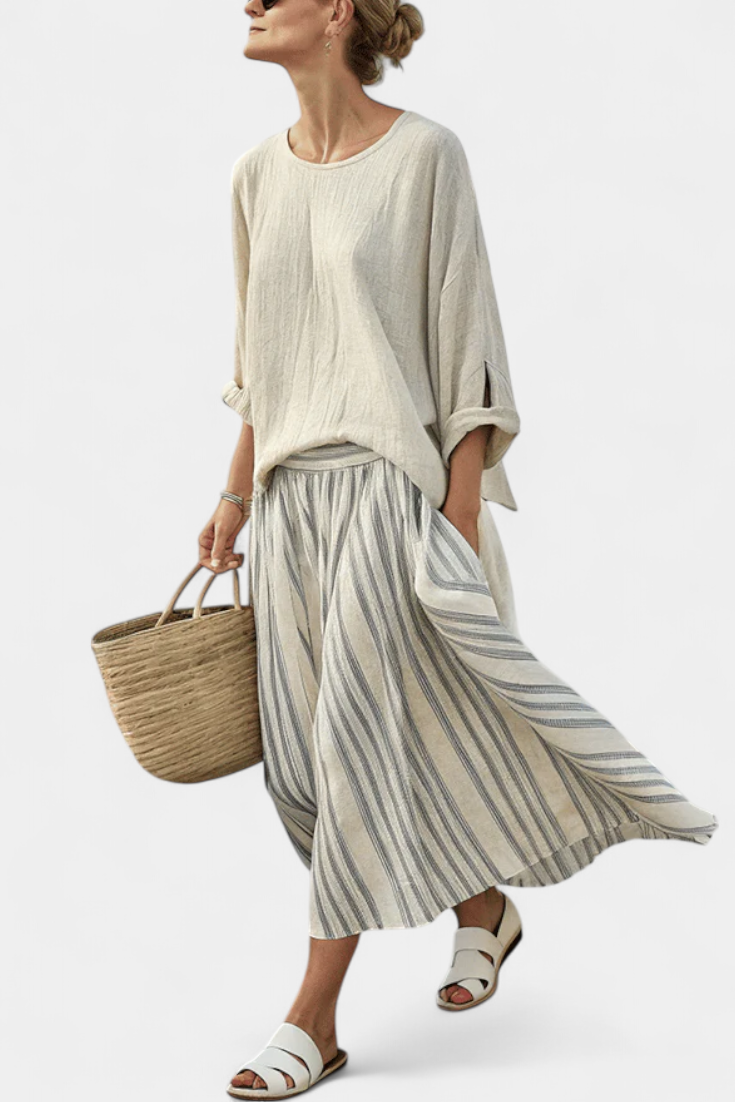 Eva Elegantní Set Oversize Blůza-Sukně Z Lnu