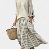 Eva Elegantní Set Oversize Blůza-Sukně Z Lnu