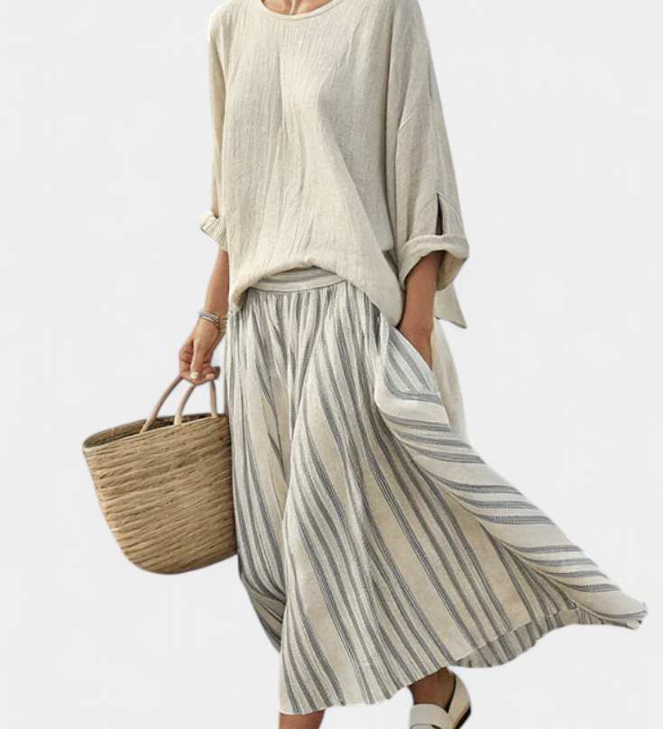 Eva Elegantní Set Oversize Blůza-Sukně Z Lnu