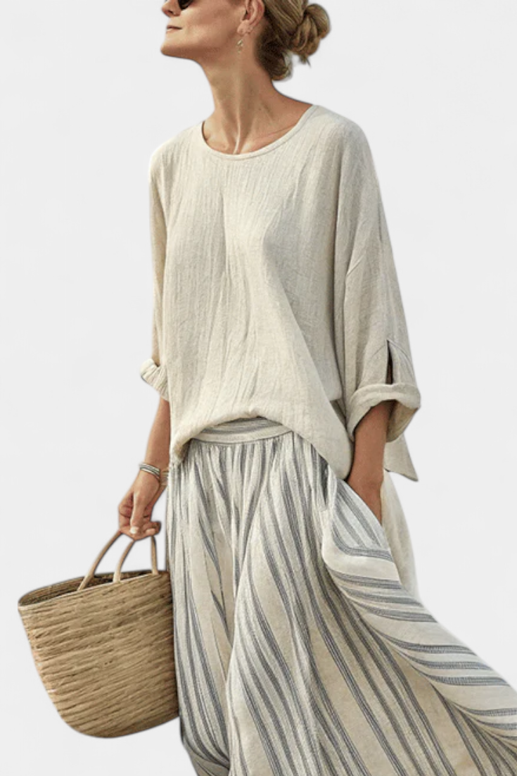 Eva Elegantní Set Oversize Blůza-Sukně Z Lnu
