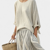 Eva Elegantní Set Oversize Blůza-Sukně Z Lnu