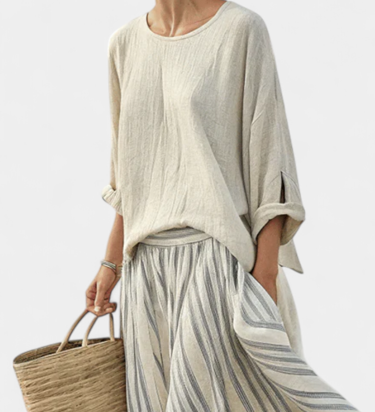 Eva Elegantní Set Oversize Blůza-Sukně Z Lnu