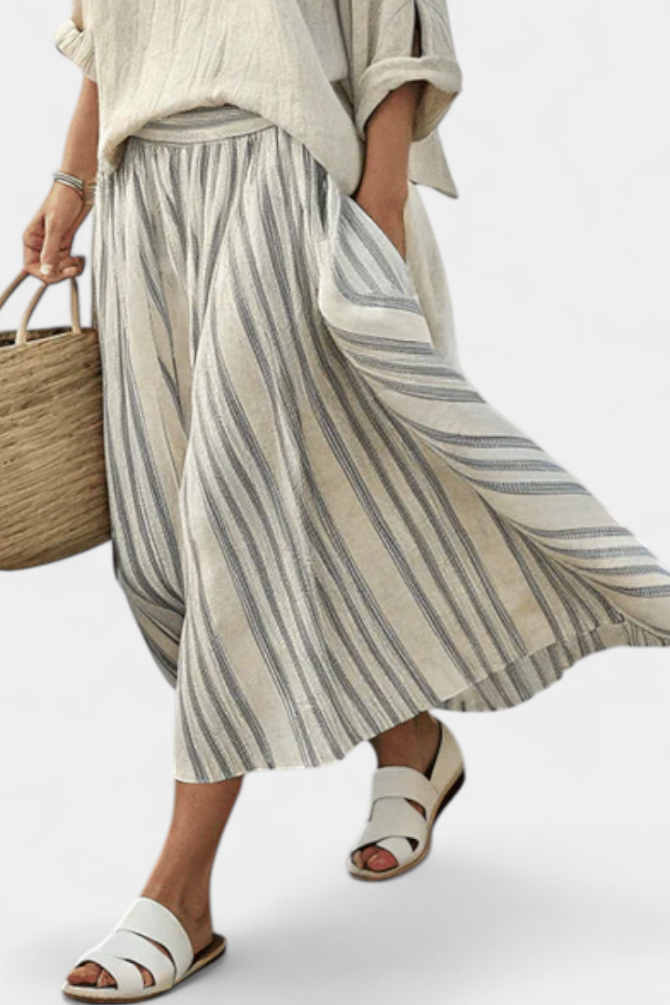 Eva Elegantní Set Oversize Blůza-Sukně Z Lnu