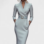Hana - Elegantní černé šaty s páskem a límcem