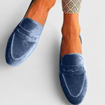 Modrý Velur | Mokasíny s patchwork detaily a kulatou špičkou