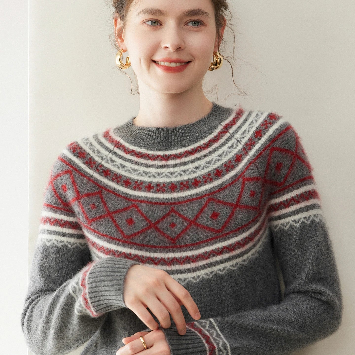 Norvale Alpinský Jacquard Kašmírový Pletený Svetřík