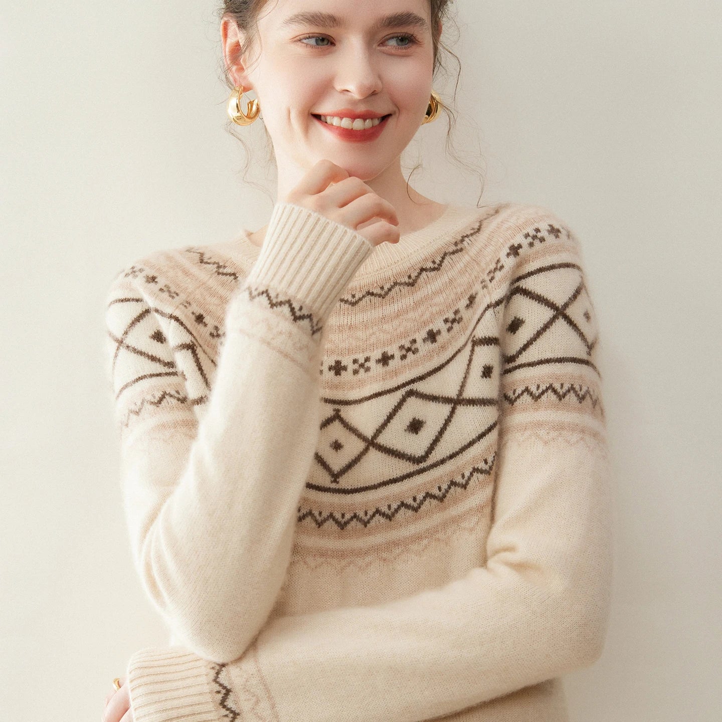Norvale Alpinský Jacquard Kašmírový Pletený Svetřík