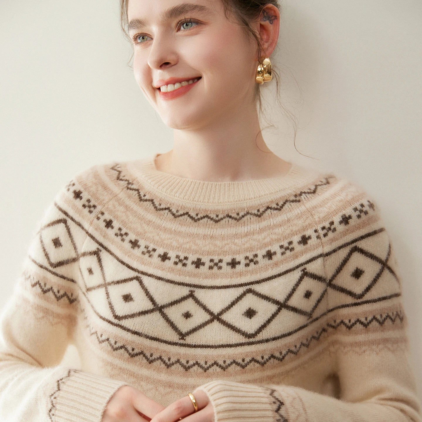 Norvale Alpinský Jacquard Kašmírový Pletený Svetřík