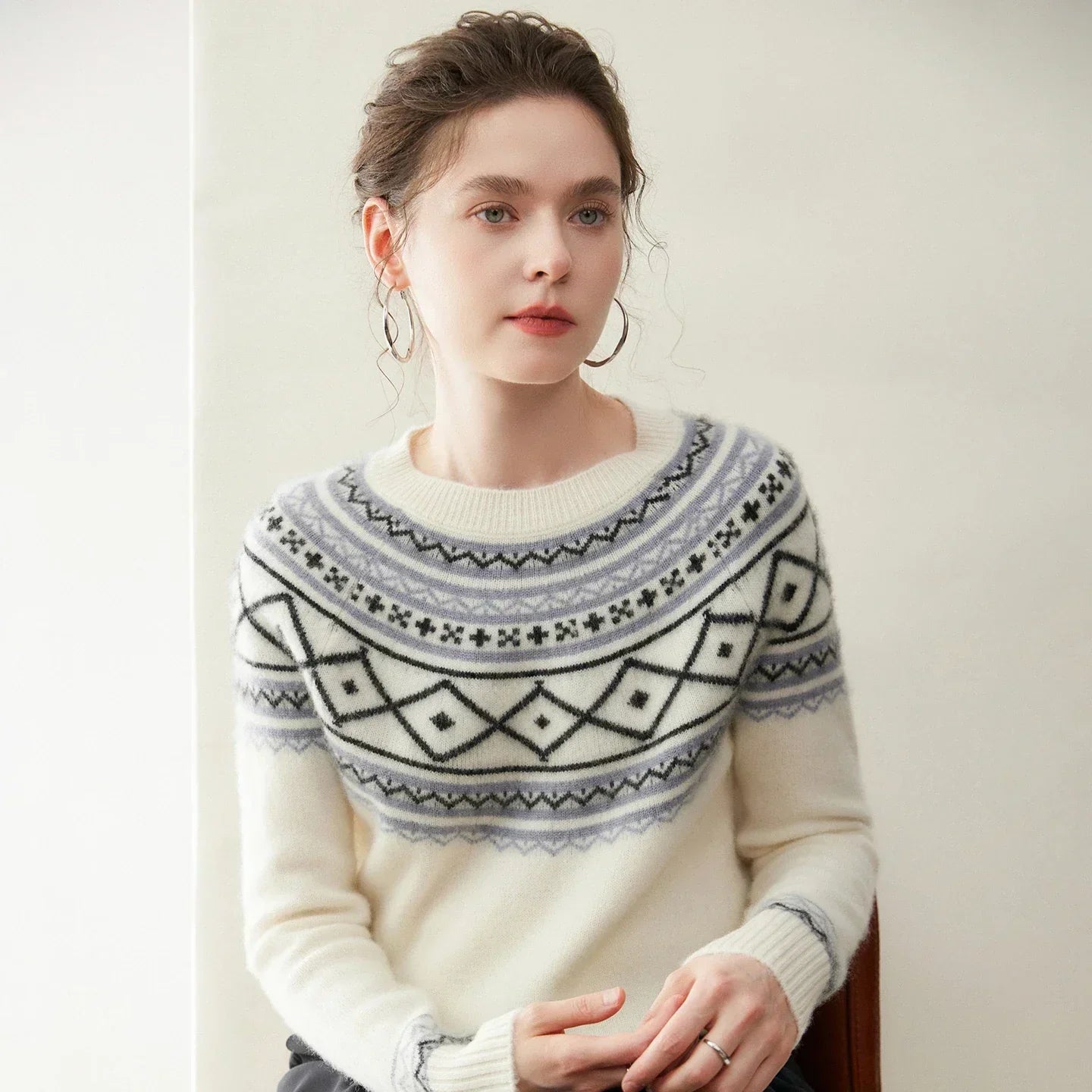 Norvale Alpinský Jacquard Kašmírový Pletený Svetřík