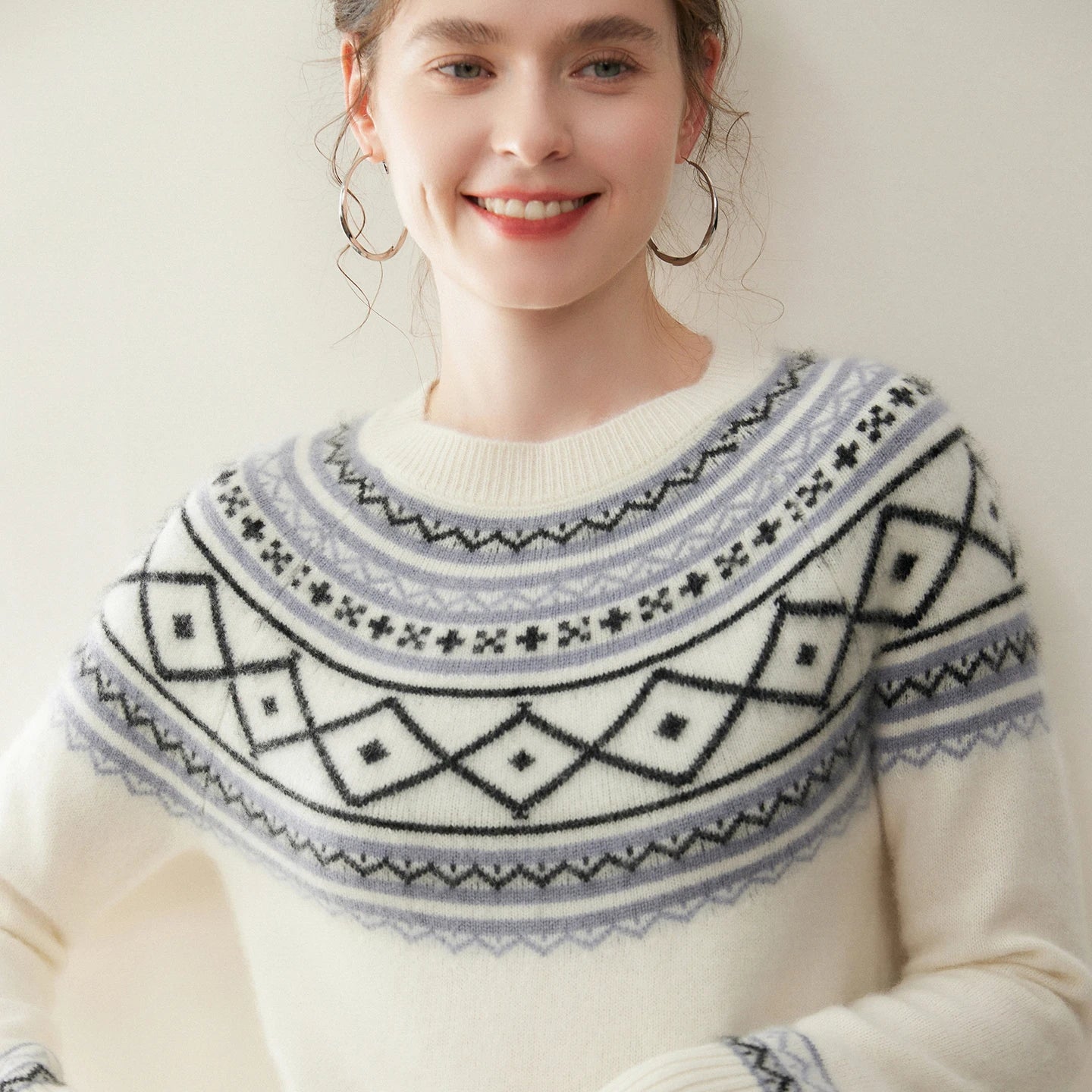 Norvale Alpinský Jacquard Kašmírový Pletený Svetřík