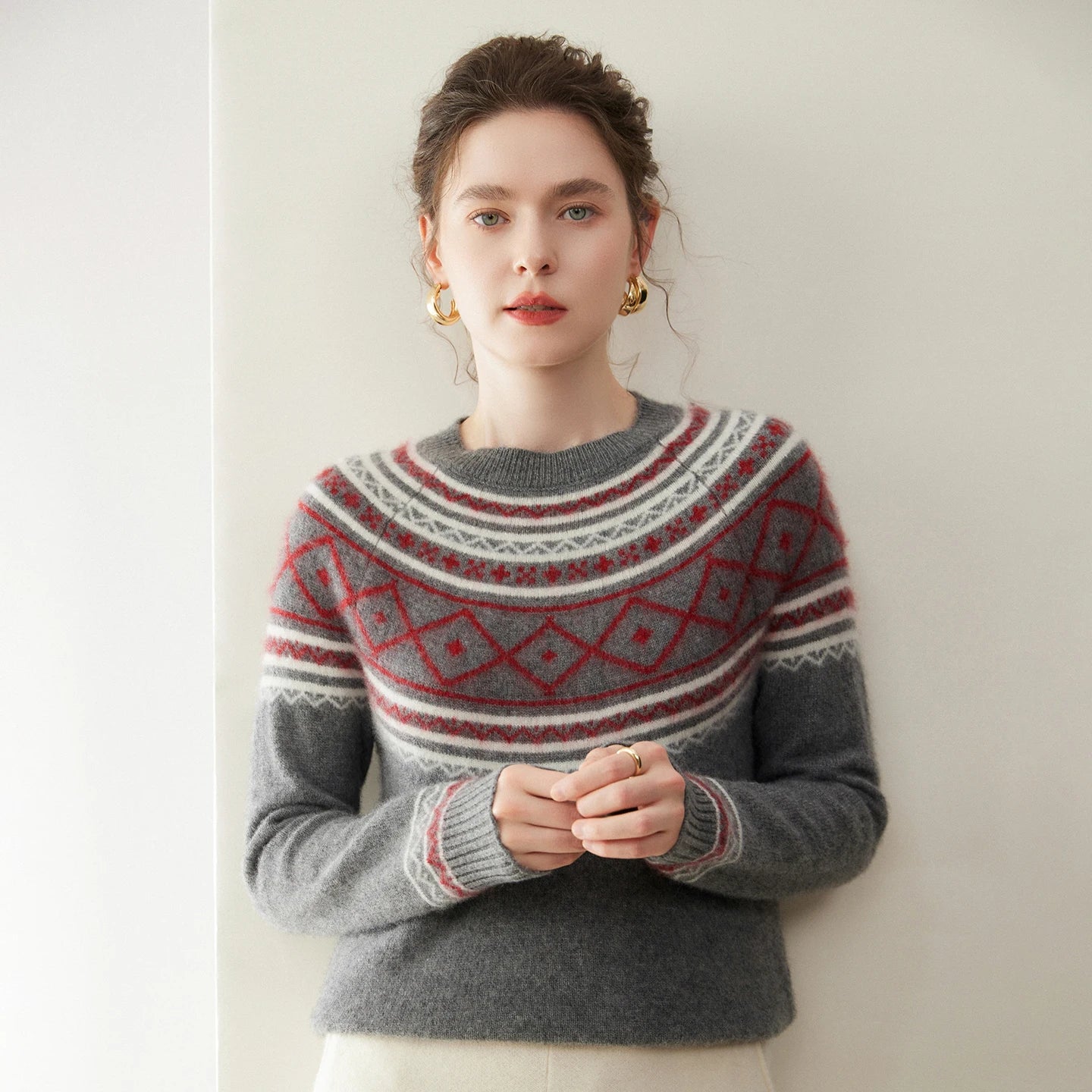 Norvale Alpinský Jacquard Kašmírový Pletený Svetřík