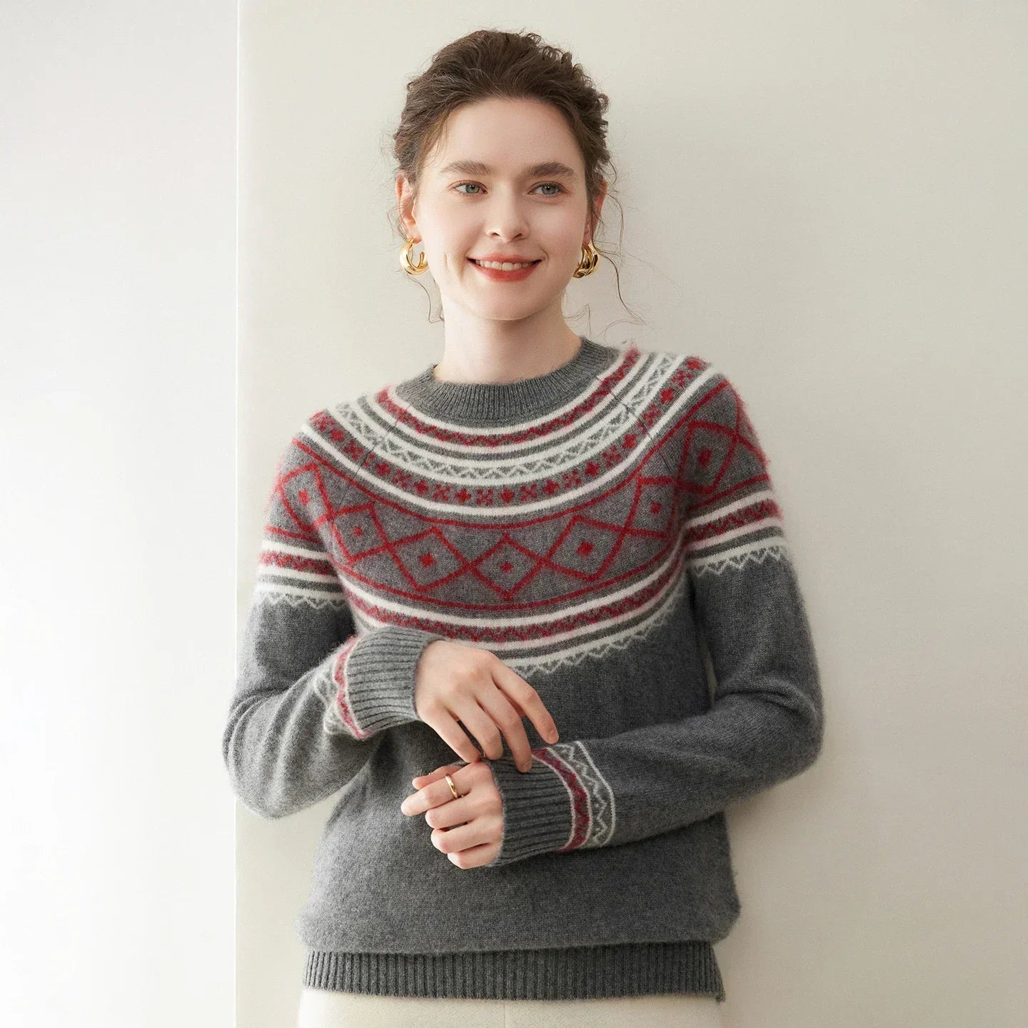 Norvale Alpinský Jacquard Kašmírový Pletený Svetřík