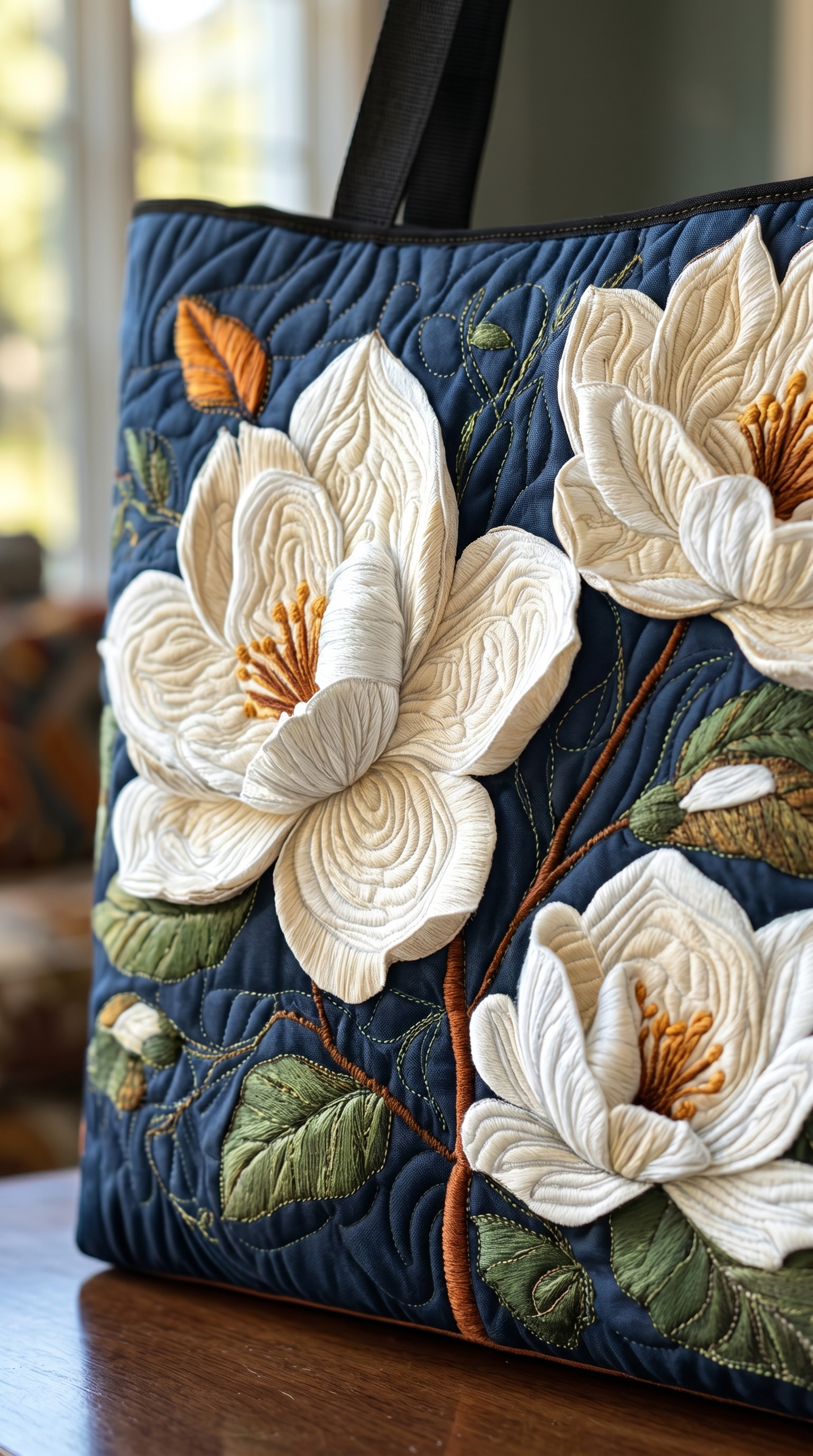Ručně vyrobená vyšívaná taška z magnolie
